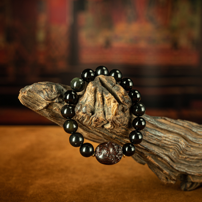 【秒杀】瑞兽貔貅 随身的小精灵 天然黑玛瑙搭配小叶紫檀貔貅手串