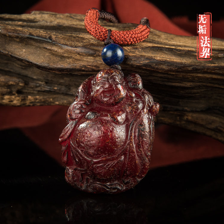 老风化原皮血珀琥珀老蜜蜡精雕弥勒菩萨挂件项链吊坠古玩收藏品