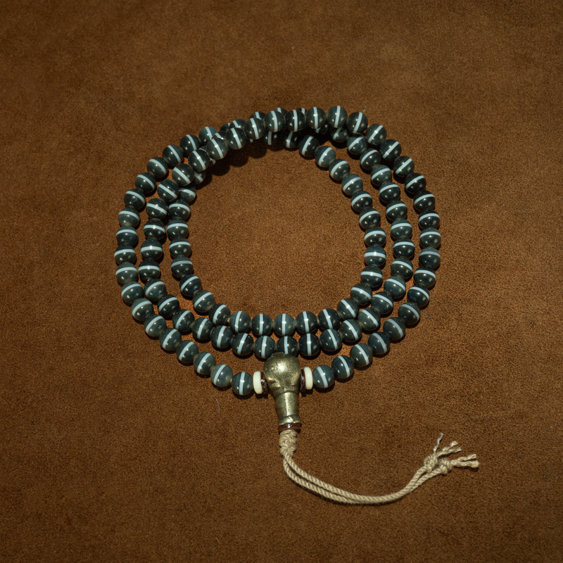 笔直一线〓藏系千年一线蓝沁老药师念珠老佛珠手持珠多圈手钏收藏