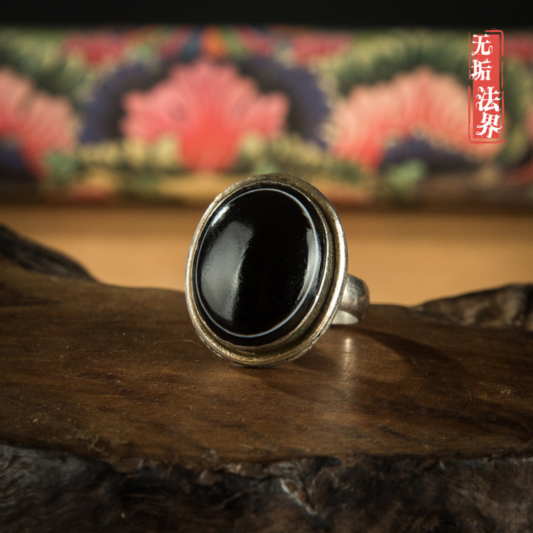 藏东老矿千年印系老羊眼纯银天珠戒戒指扳指指环收藏品包邮