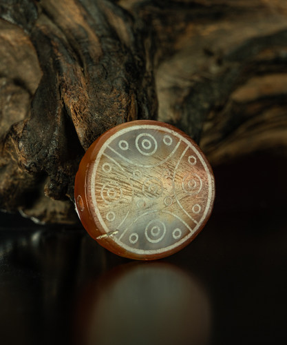 美索不达米亚文明〓千年红玉髓镶蚀幻化眼板珠老古珠挂件项链吊坠