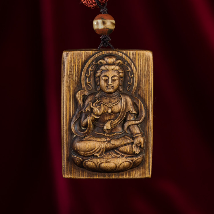 老工精雕汉传佛像老玉竹浅浮雕观音大士吊坠挂件古玩杂项收藏品