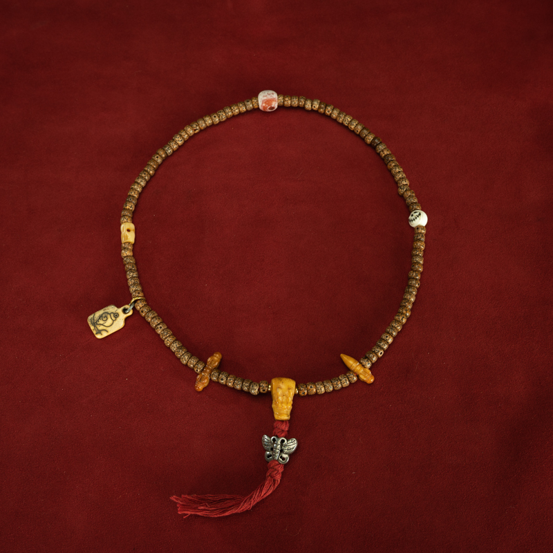 难得原装〓清代藏传密宗老佛珠玉化满开片奶油色星月菩提老念珠串