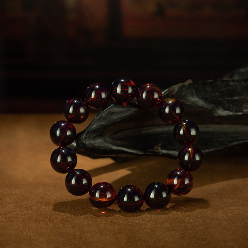 藏家级〓天然缅甸无优化高净水血珀手钏手工打磨圆珠手串精品收藏