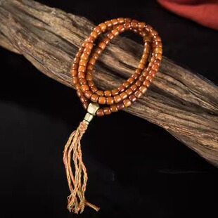 藏传密宗老佛珠串 传承玉化老料酱油色素珠108颗念珠佛珠手串收藏
