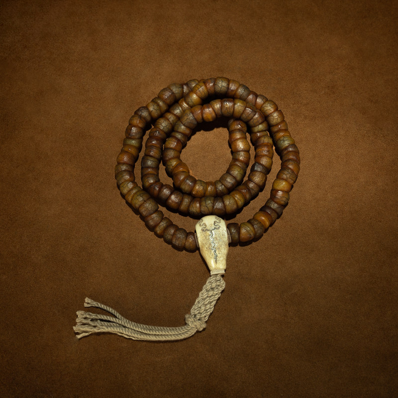 藏传密宗老佛珠〓明代自然收缩开片老菩提根108颗佛念珠手串收藏