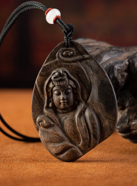天然印尼星洲系沉香观音佛牌吊坠项链