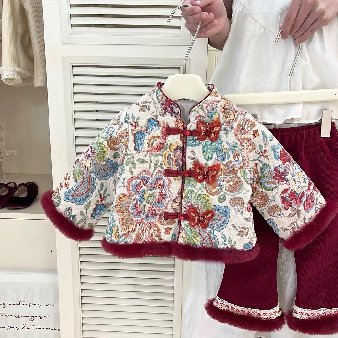 国风套装女童秋冬款过年服小女孩新中式唐装儿童汉服古装新年衣服