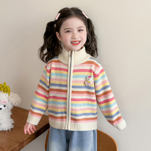 女童卡通针织开衫拉链毛衣外套春季2026新款女宝宝儿童洋气上衣