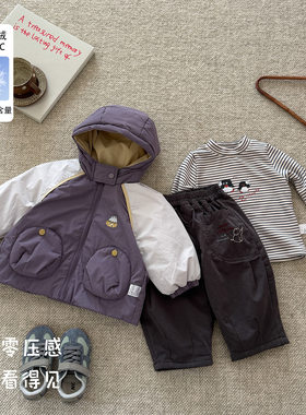 男童套装婴幼儿秋冬新款保暖羽绒服宝宝外穿百搭打底衫长裤两件套