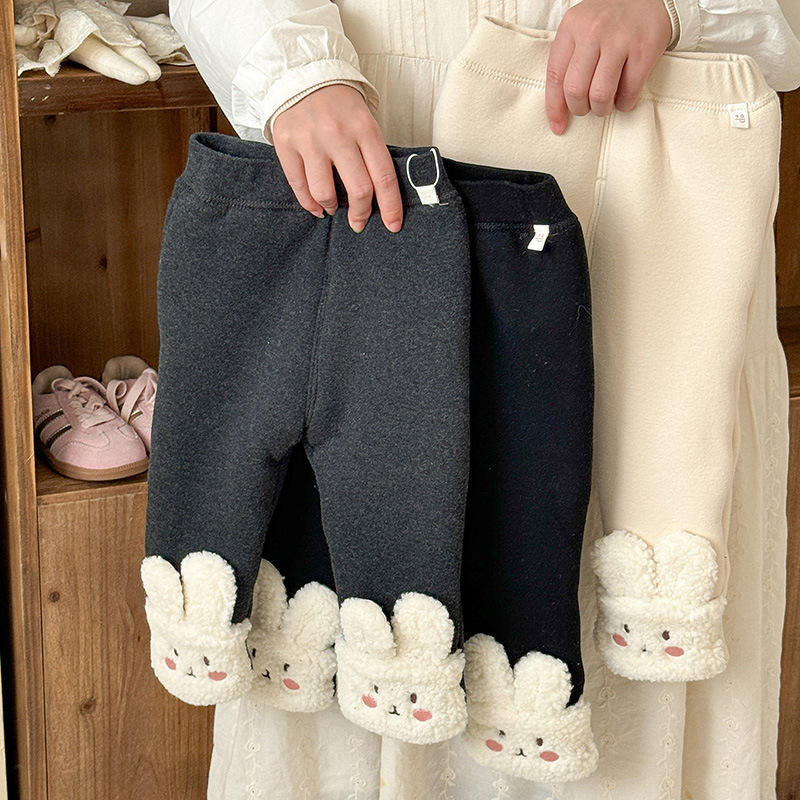 女宝兔耳朵加绒打底裤冬季婴幼儿加厚一体绒裤子女童保暖长裤 a类