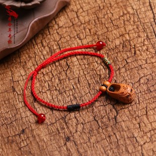 脚腕红色手工编织成人桃木虎头鞋红绳脚链本命年红脚绳可调节情侣