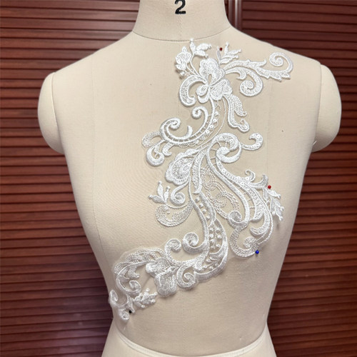 新款婚纱礼服本白色亮片刺绣蕾丝对花头纱Diy花贴服装装饰精品