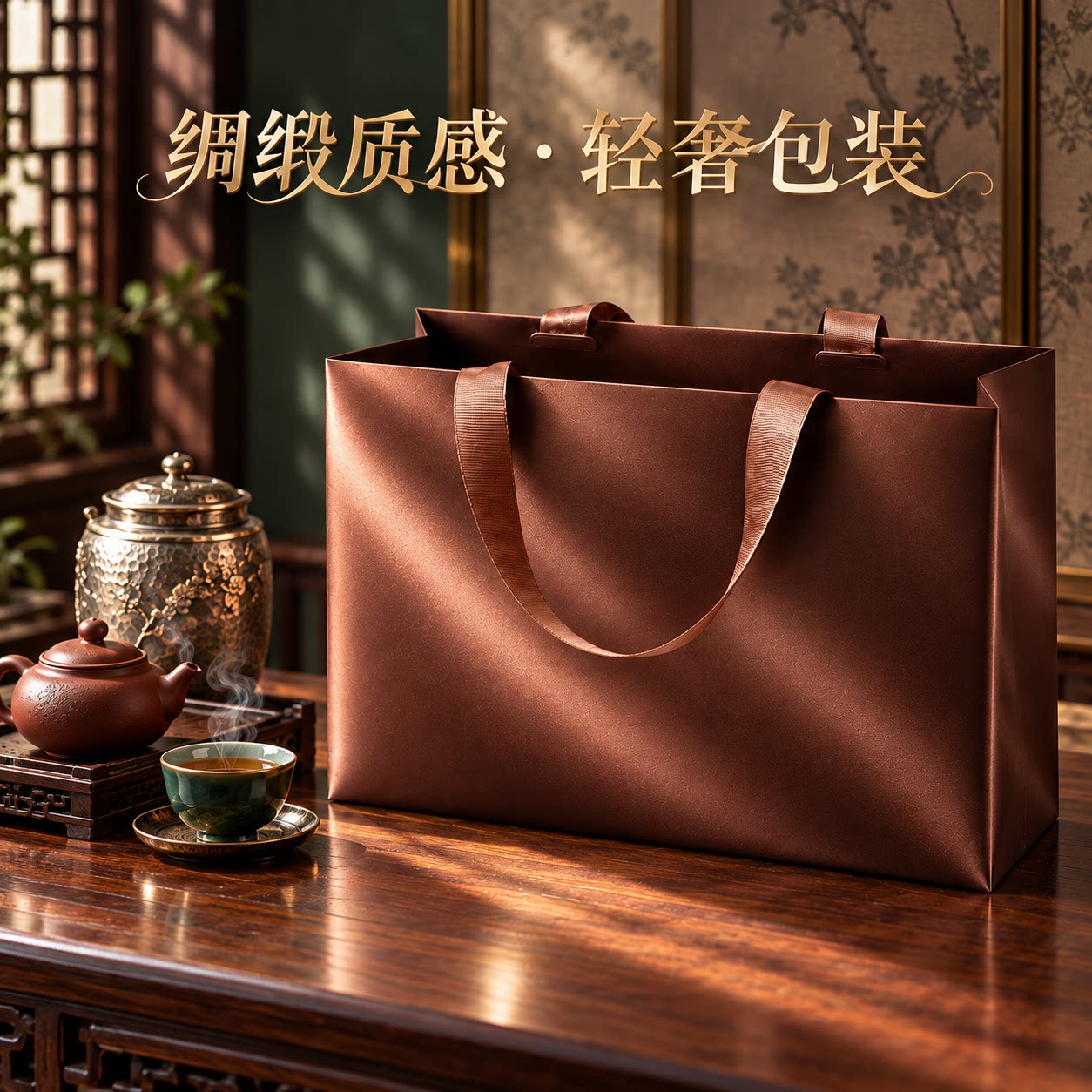 爆款外贸丝绸缎礼品袋茶叶手提袋送礼通用袋红酒袋商务包装袋现货