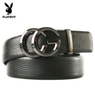 花花公子皮带女士真皮自动扣腰带女头层牛皮个性时尚字母裤带女款