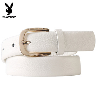 花花公子皮带女士针扣柔软头层牛皮简约百搭真皮细裤腰带女款白色