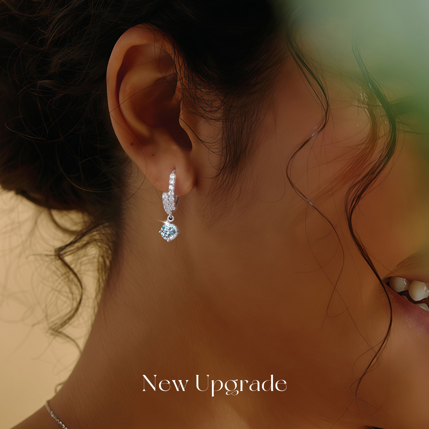 莫桑石耳环满镶钻石耳圈18K白金纯银耳圈小众高级感气质锆石耳饰