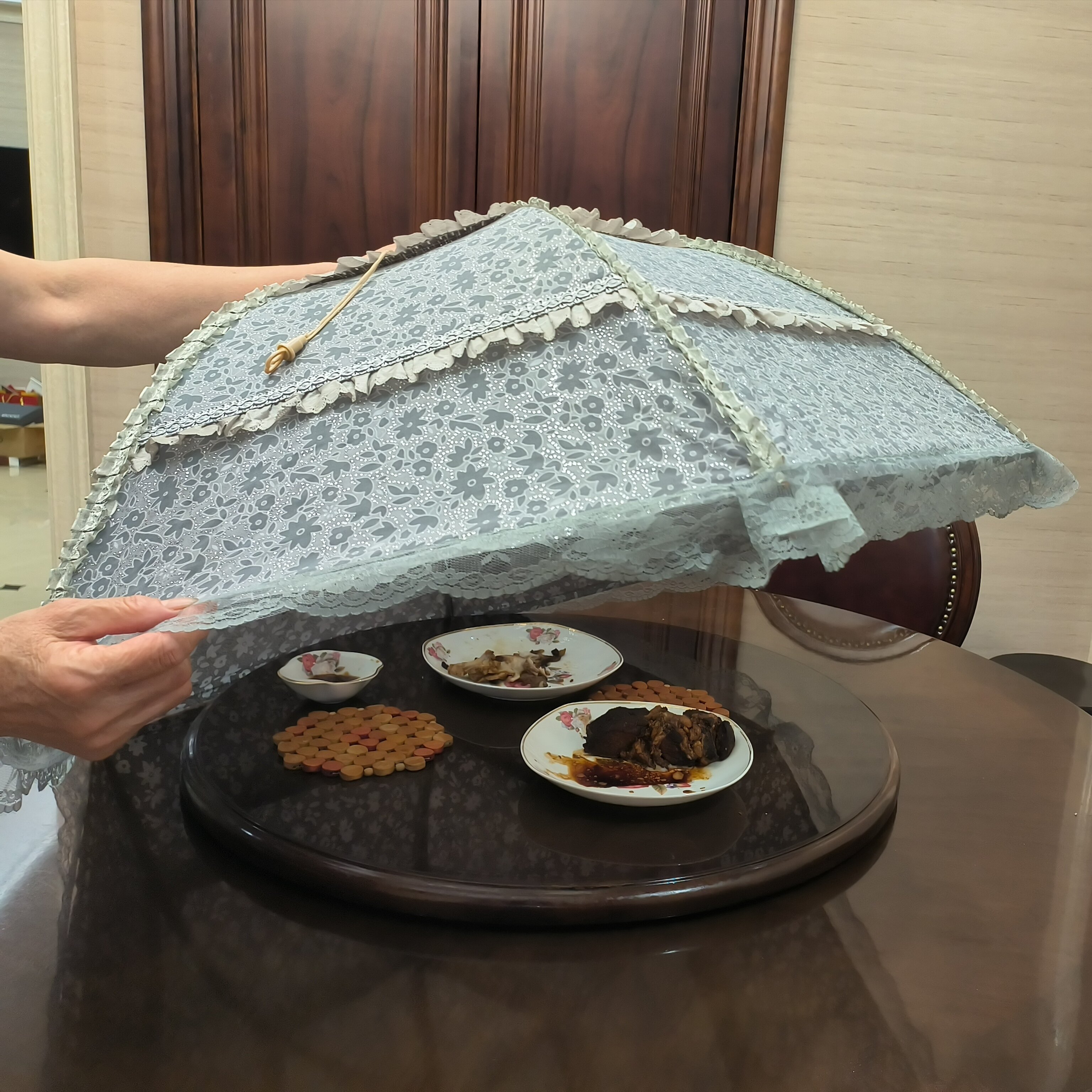 特大95家用菜罩可盖转盘圆桌菜盖大号餐桌盖伞桌盖桌罩食品罩饭罩