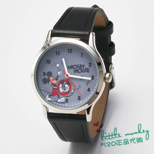 日本代购 mickey mouse米奇 100th 黑色表带手表