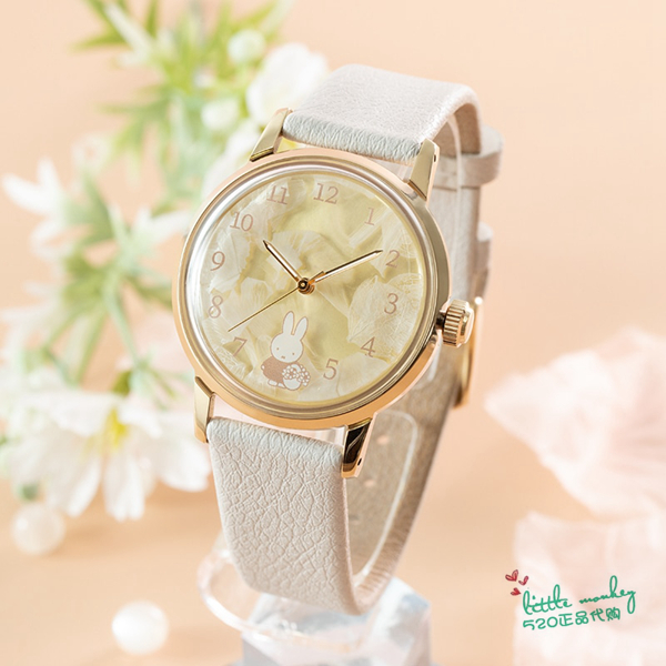 日本代购 Miffy米菲兔 永生花 时尚可爱 白色表带手表 腕表