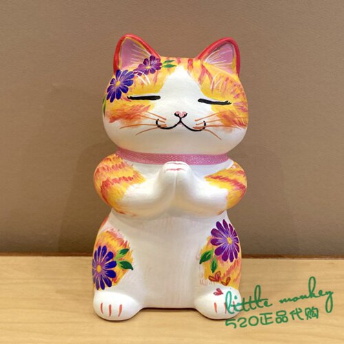 日本代购 双手合十猫咪 匠人手工制作 治愈可爱祈福摆件装饰