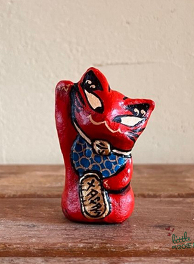 日本代购 招财猫 红色 职人手工 可爱传统和风张子风开运招福摆件