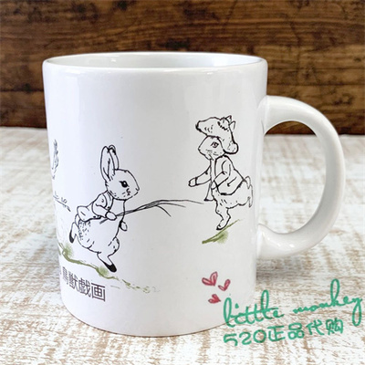 日本代购 PeterRabbit彼得兔 鸟兽戏画 和风 陶瓷 马克杯 水杯