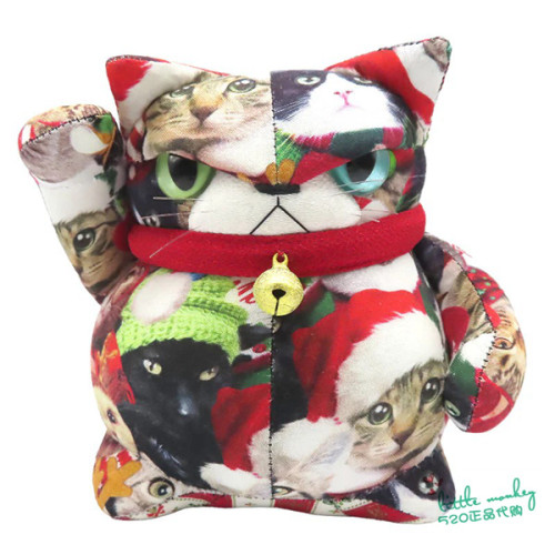 日本代购 猫咪 举右手 职人手工制作 可爱布艺公仔 娃娃  摆饰