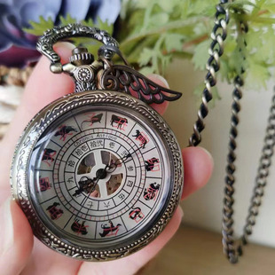国内现货 传统和风 十二生肖 时辰数字 复古机械挂表 怀表