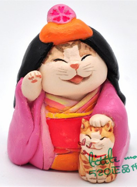 日本代购 红色和服猫咪 传统和风 匠人手工 可爱日式公仔摆件装件