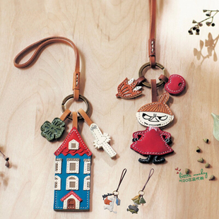 日本代购 Moomin精灵姆明 亚美 史力奇 家 牛皮钥匙扣挂件包挂件