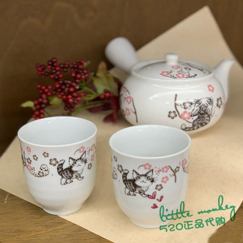 日本代购 达洋猫 可爱陶瓷茶壶水壶 茶杯水杯