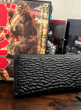 日本代购 Godzilla哥斯拉 70周年纪念款黑色真皮长款钱包