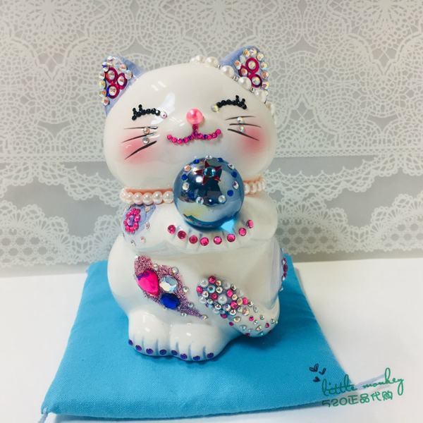 日本代购 猫咪 贴钻 珍珠 职人手工 精致和风开运特色日式摆件