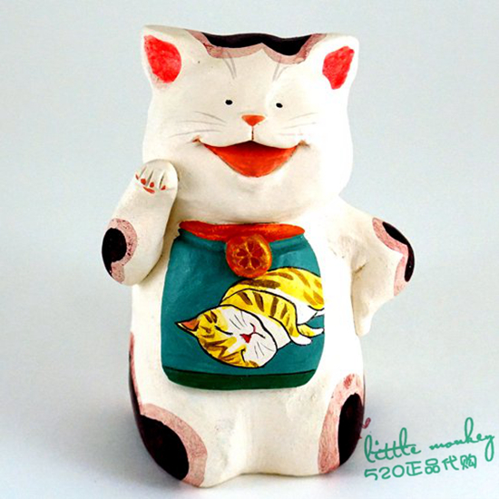 日本代购 招财猫 快乐猫咪 匠人手工传统和风可爱开运日式摆件