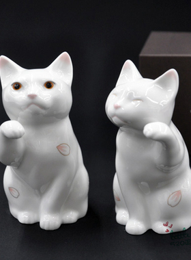 日本代购 招财猫 樱 白色 则武骨瓷 和风开运招财招福摆件 一对