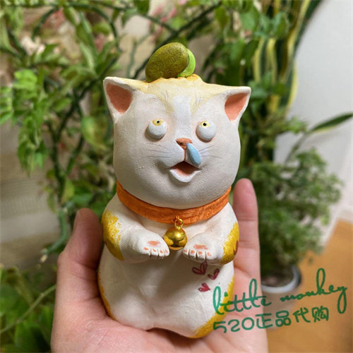 日本代购 流鼻涕的猫咪 匠人手工制作 萌趣可爱 公仔摆件装饰