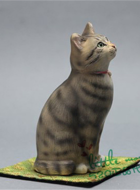 日本代购 灰色猫咪 匠人手工制作 治愈可爱 陶制公仔家居装饰摆件