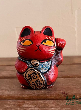 日本代购 招财猫 红色 职人手工 可爱传统和风招福开运日式摆件