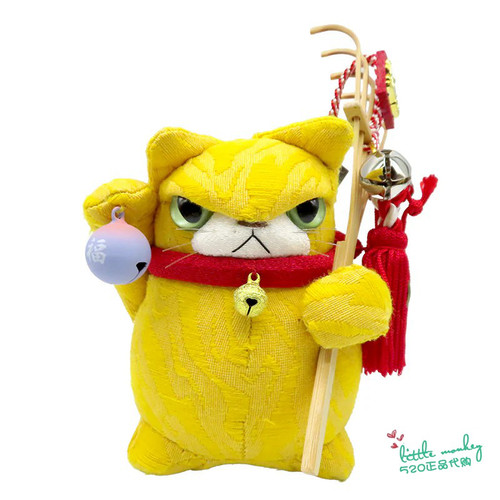 日本代购 猫咪 福铃 职人手工制作 可爱黄色布艺公仔 娃娃  摆饰