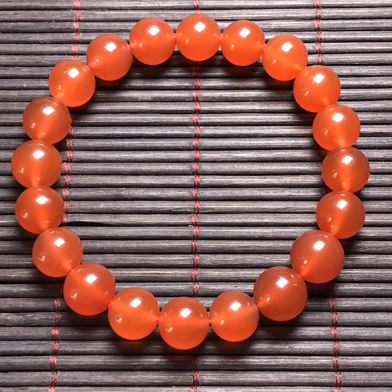 云南保山南红 无裂天然原矿冰红色圆珠单圈女款手串女士手链 10mm