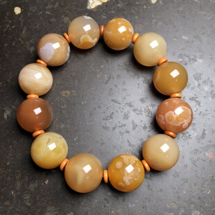 保山料南红玛瑙 天然原矿鸡油黄男士单圈圆珠手链 男款手串 18mm