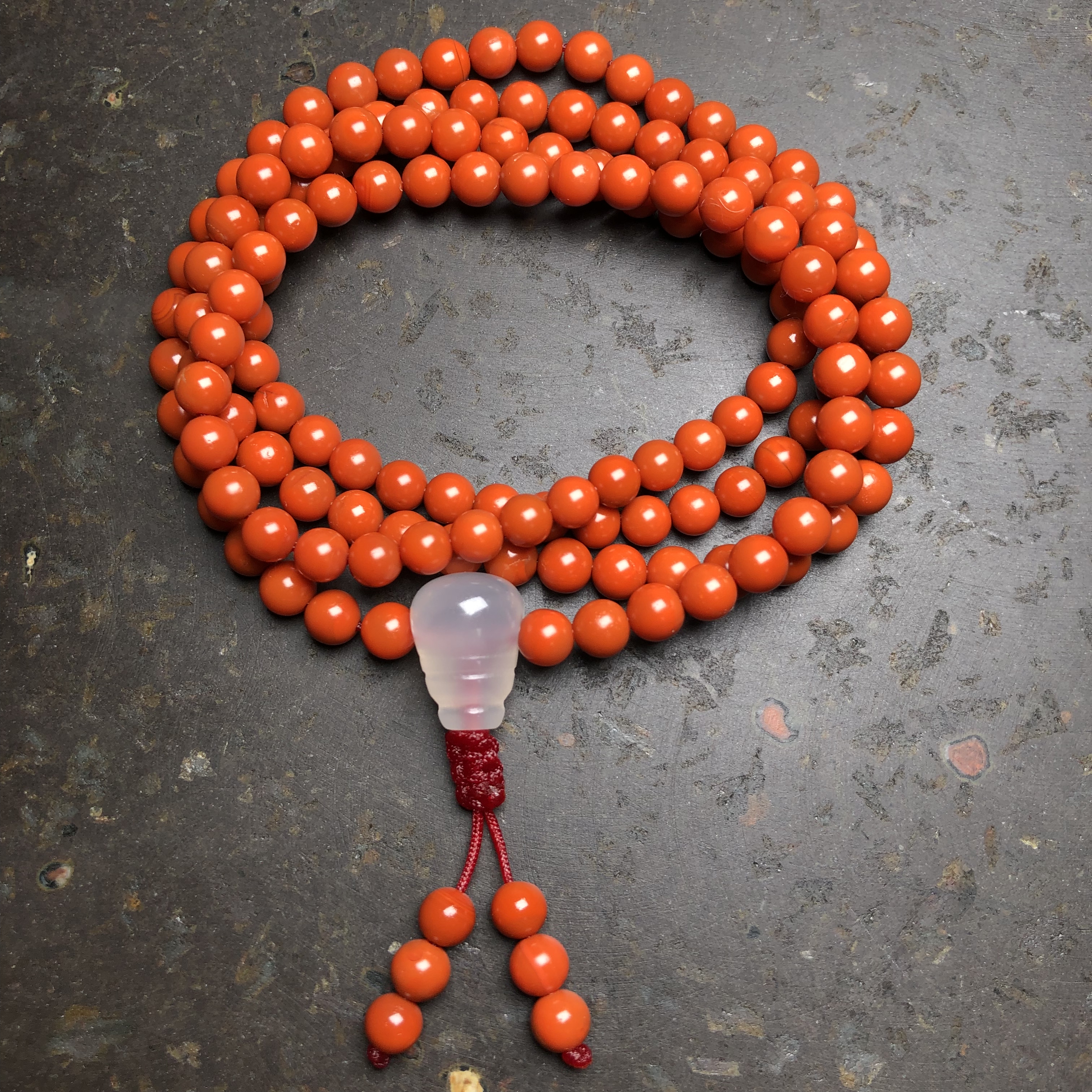 保山料老南红玛瑙天然无裂原矿柿子红满色满肉108项链毛衣链子5mm