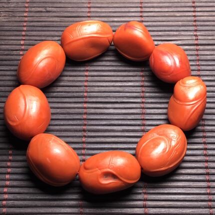 保山料南红天然原矿柿子红满肉男士随形手串随型男款手链 108.1克