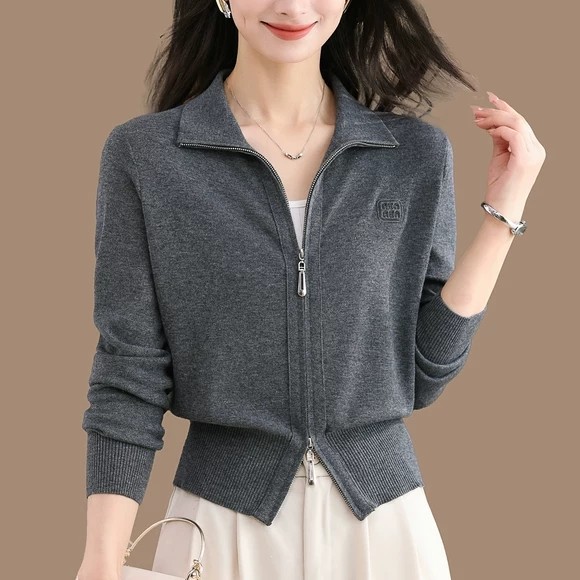 双拉链羊毛针织开衫女春秋短款显瘦修身外搭上衣配裙子毛衣小外套