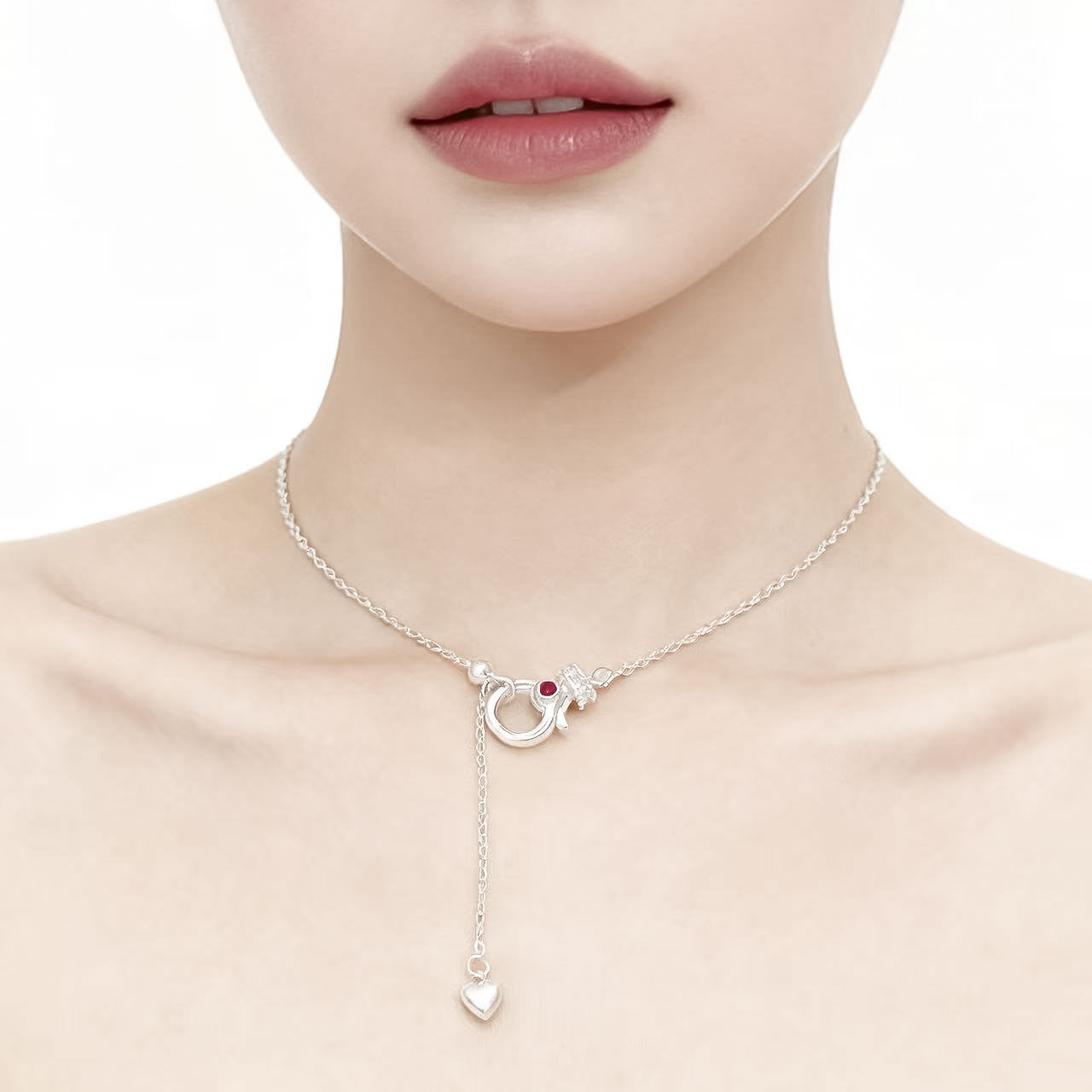 足银999电镀金色新款万能扣立体心型项链