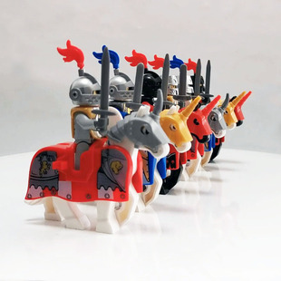 中世纪古城堡罗马战士红狮王骑士团着甲战马军事拼装积木儿童玩具