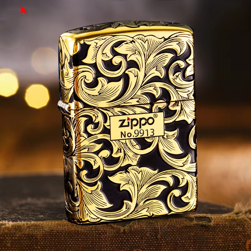 zippo黑金唐草打火机原装正品之宝煤油打火机防风火石盔甲送男友