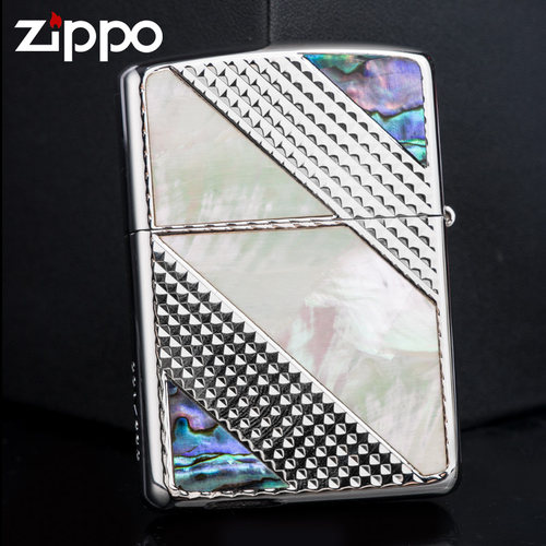zippo双面贝壳钻石斜纹打火机