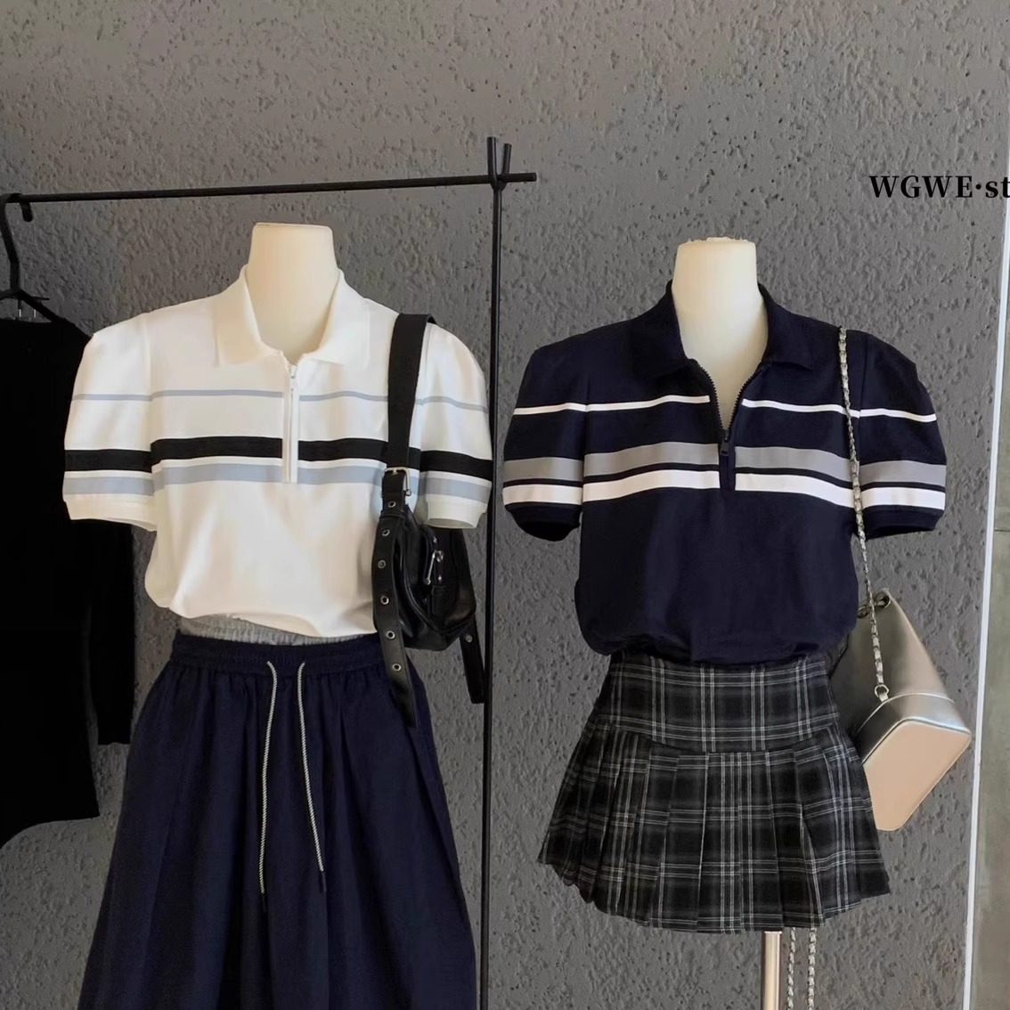 WGWE十三行女装2025早秋装新款小个子POLO衫泡泡短袖T恤宽松上衣